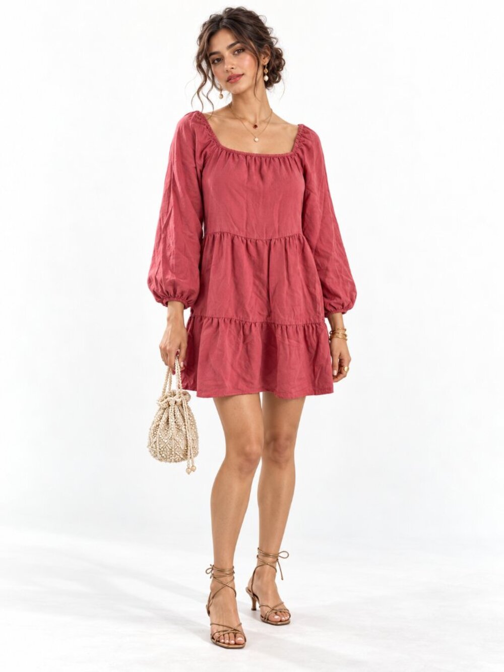 Anthropologie AMADI Verity Tiered Tunic Dress Pink Size XS Petite Romantic Boho